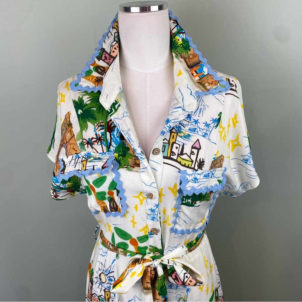 NWT Taelynn Vacay Whimsical Destination Maxi Shirt fit & flare Dress Small - Picture 2 of 11